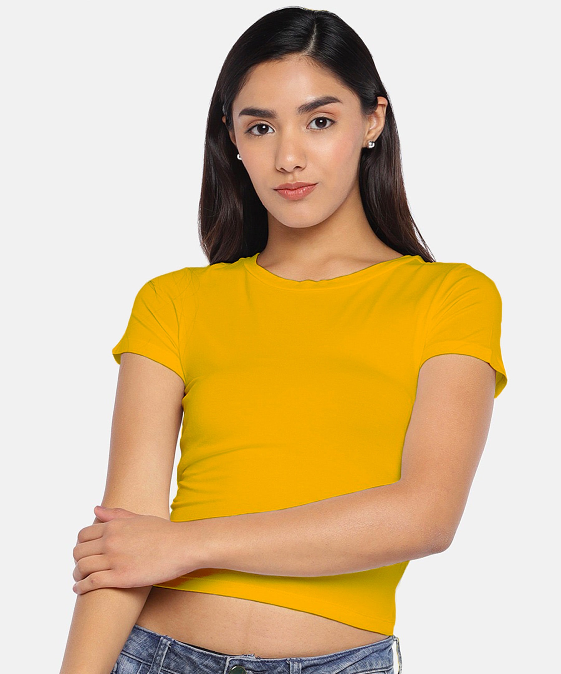 Golden yellow plain crop t shirt, T shirt crop tops