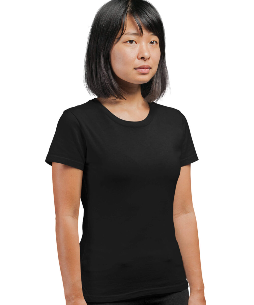 MEDLE Women Plain T-Shirt Black